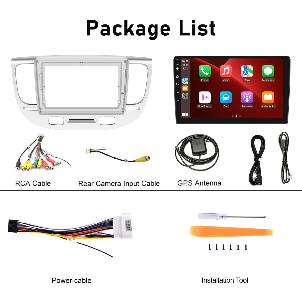 (USA Stock) Podofo 9'' Android Car Radio Carplay Android Auto GPS RDS HIFI Support AHD Cam For Kia RIO 2007 (Silver)