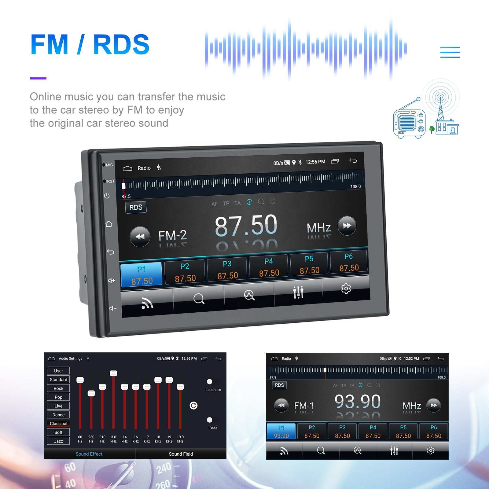 Podofo 2+64GB 7" Double Din Car Stereo Android Car Radio Autoradio Carplay Android Auto GPS WIFI BT FM RDS Support AHD Camera