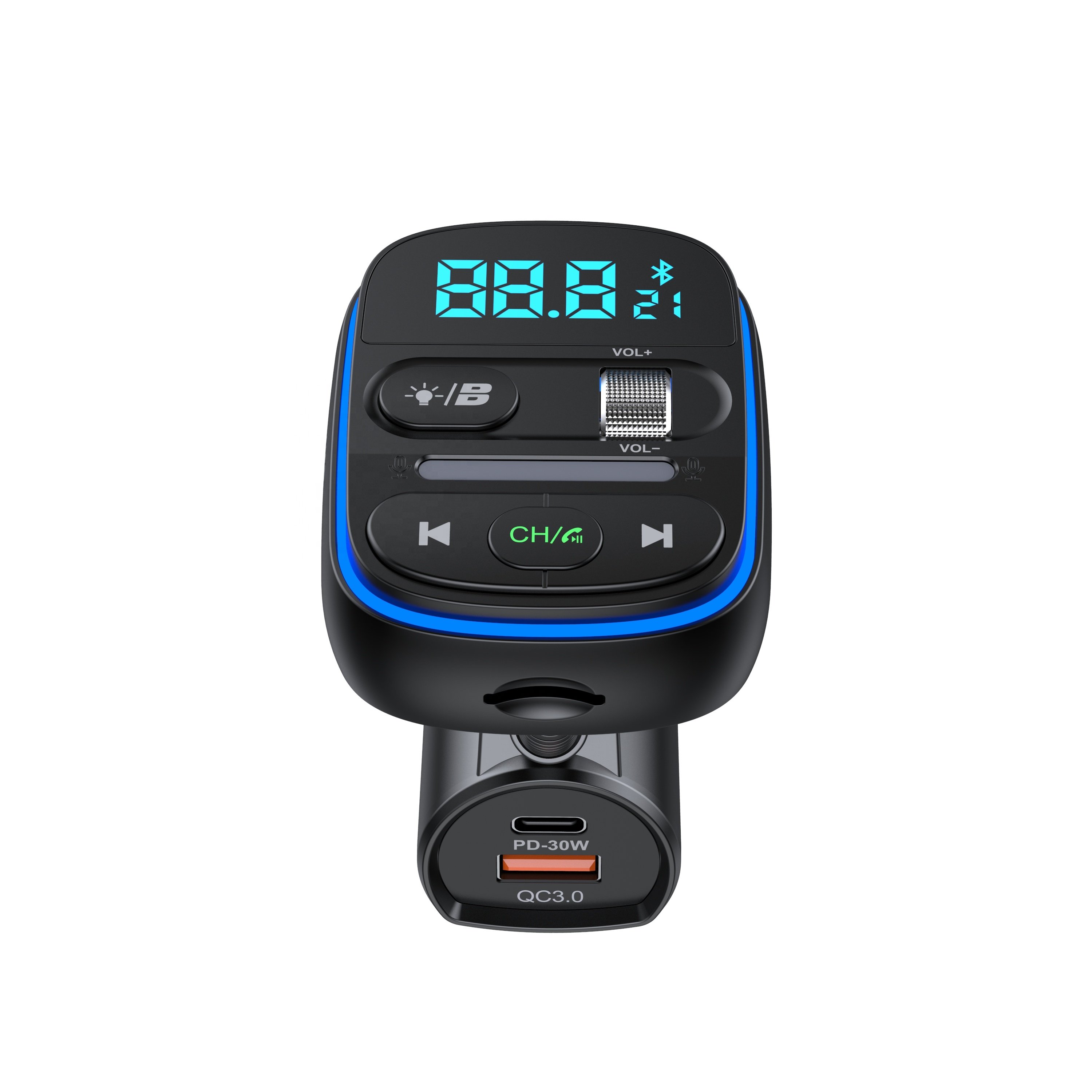 AGETUNR T77 Car Kit Bluetooth Fm Transmitter Mp3 Player U Disk/micro SD Card Music Play Lights BASS EQ Call 30W PD Voice Control