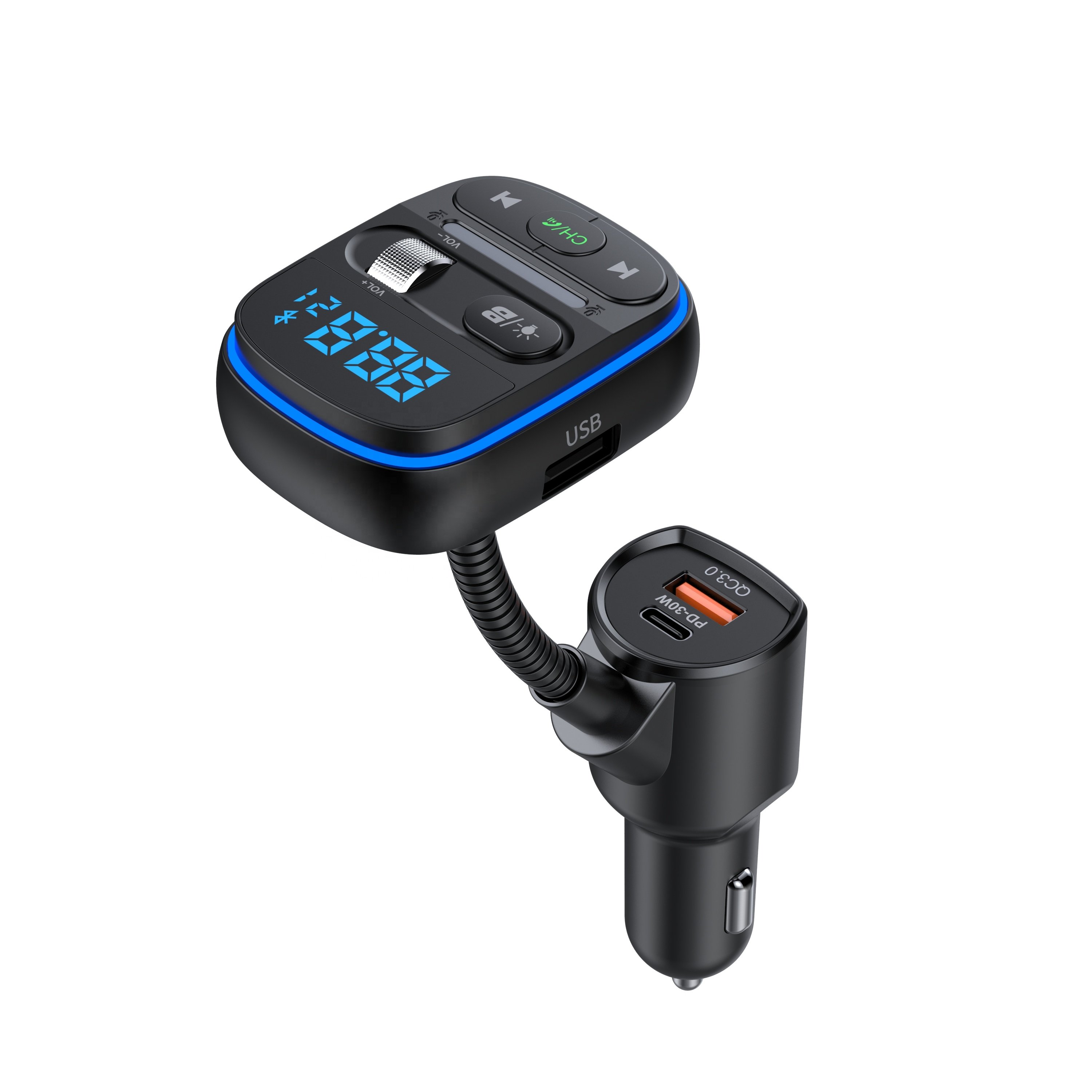 AGETUNR T77 Car Kit Bluetooth Fm Transmitter Mp3 Player U Disk/micro SD Card Music Play Lights BASS EQ Call 30W PD Voice Control