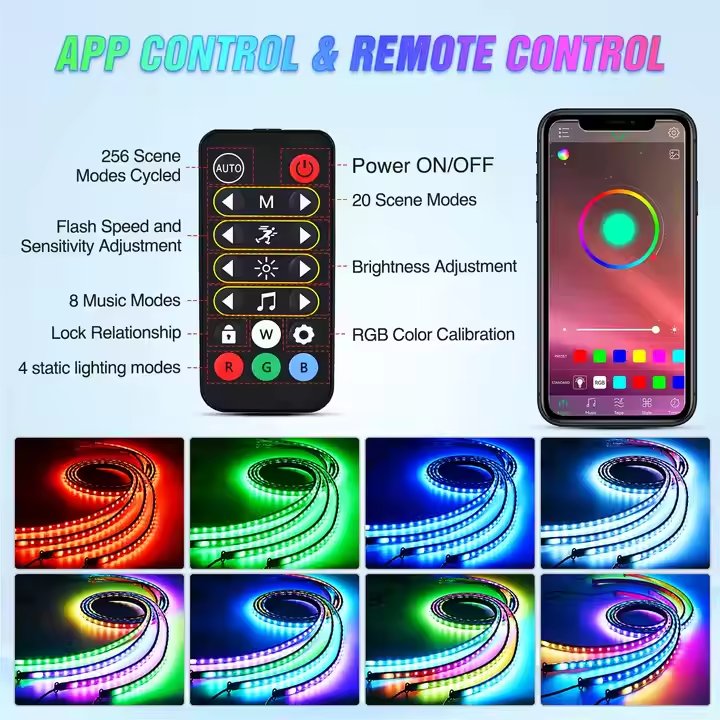 Car LED Chassis Light Modification Colorful Voice-controlled Atmosphere Light Bluetooth APP Decorative Light bar