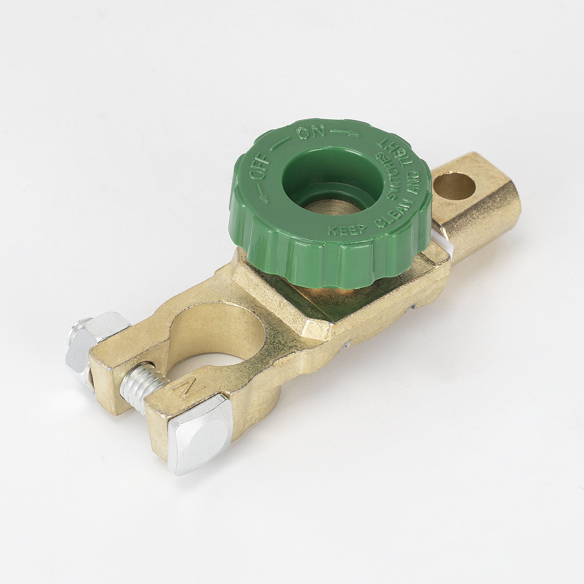 12V Top Post Battery Disconnect Switch With Green Knob for Automotive and Marine Applications