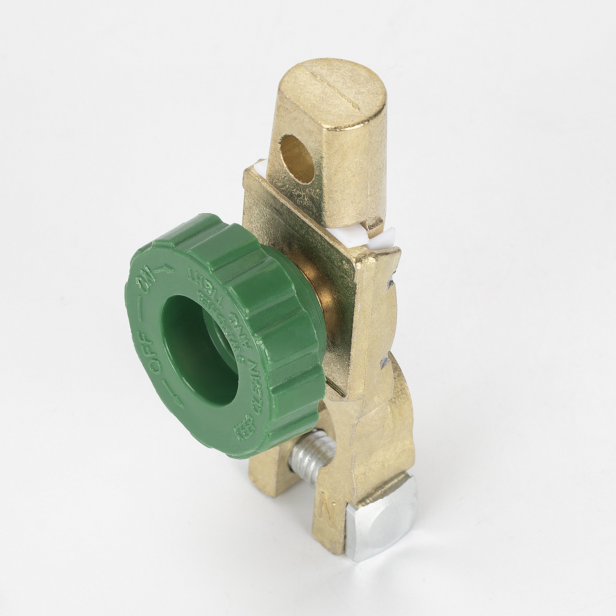 12V Top Post Battery Disconnect Switch With Green Knob for Automotive and Marine Applications