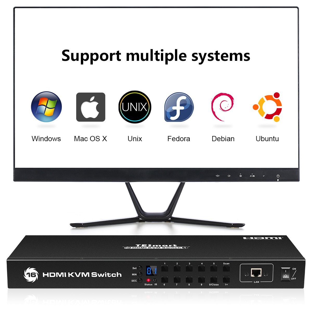 TESmart HDMI KVM Switch 16way Supports 4K Rackmount 16 Port KVM Switch 16x1 EDID Hot Plug Auto Detect KVM Switcher
