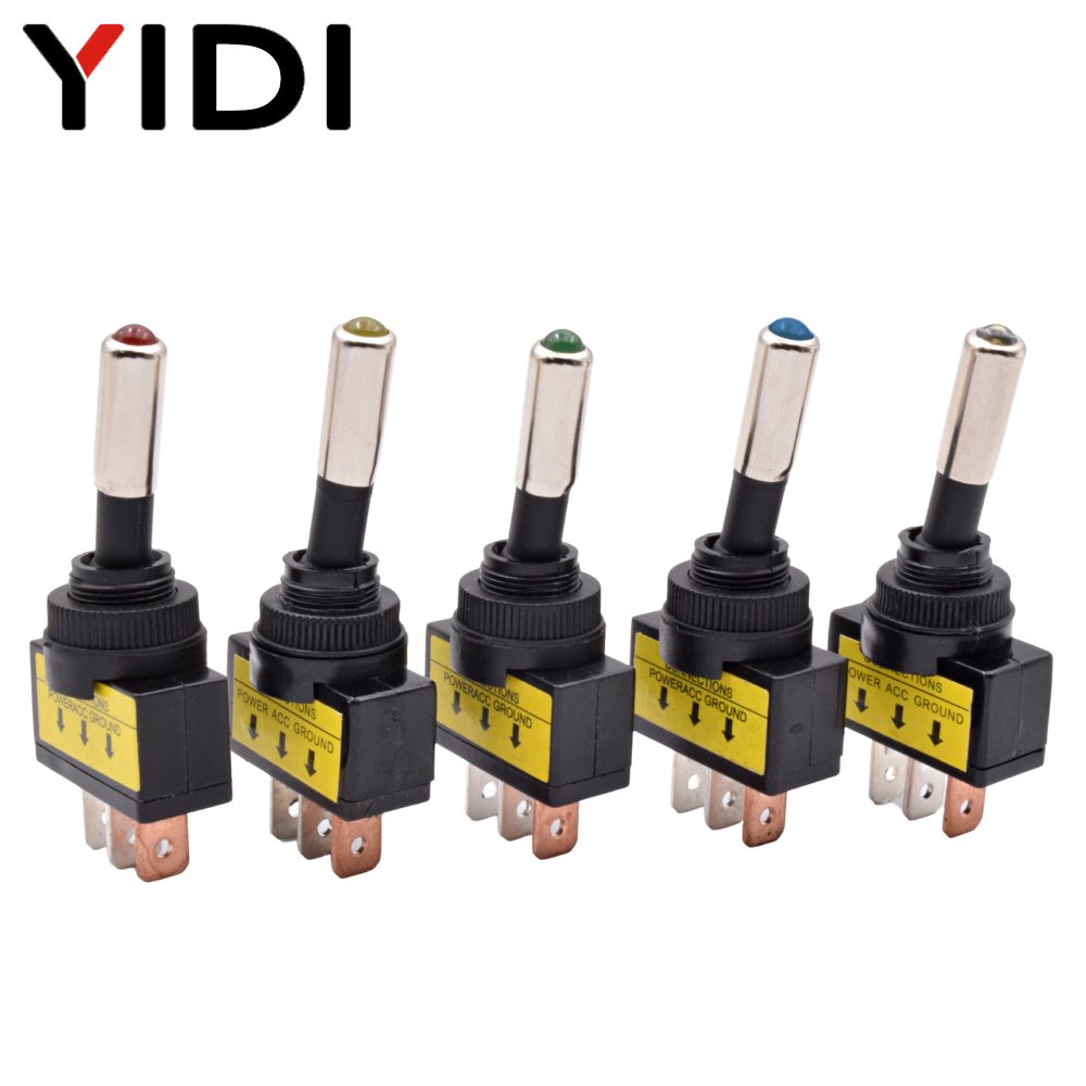 ASW-07D on OFF Switch 12V 24V 3 Pin SPST Push Locking Lever Auto Toggle Lamp Light Switch Rocker With LED Indicated Red Green