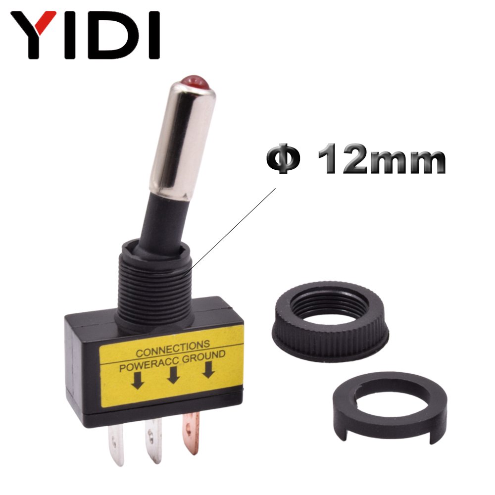 ASW-07D on OFF Switch 12V 24V 3 Pin SPST Push Locking Lever Auto Toggle Lamp Light Switch Rocker With LED Indicated Red Green