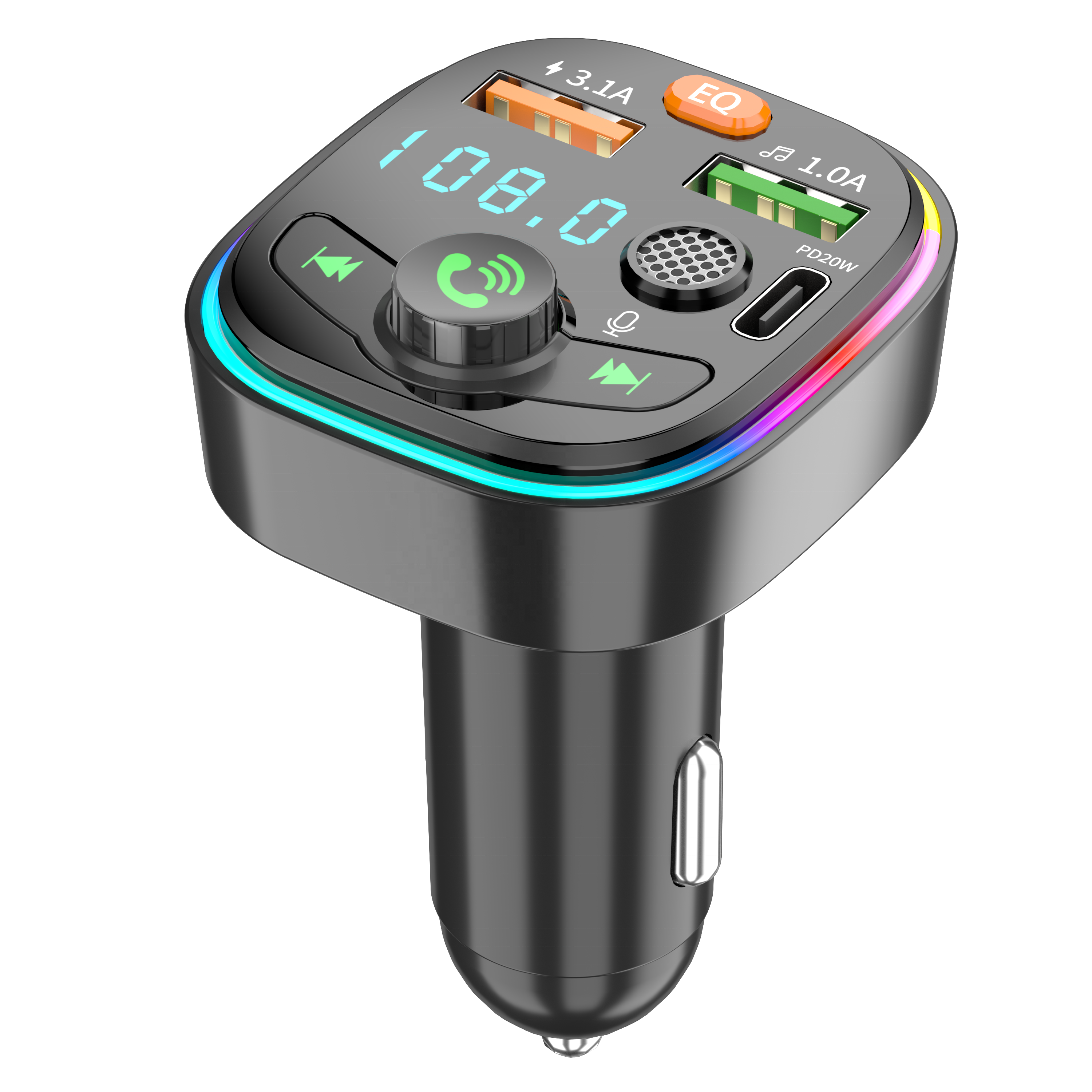 Q6 Car Kit PD Car Phone Charger 3.1A Dual USB Hands-free Calling Bottom Sound BT5.0 Bluetooth-MP3 Player FM Transmitter