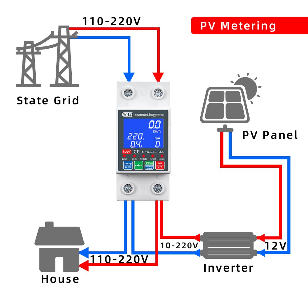 Smart Circuit Breaker Tuya 220v Leakage Current Protection Auto Recloser 63A Wifi Bidirectional PV Over and Under Voltage