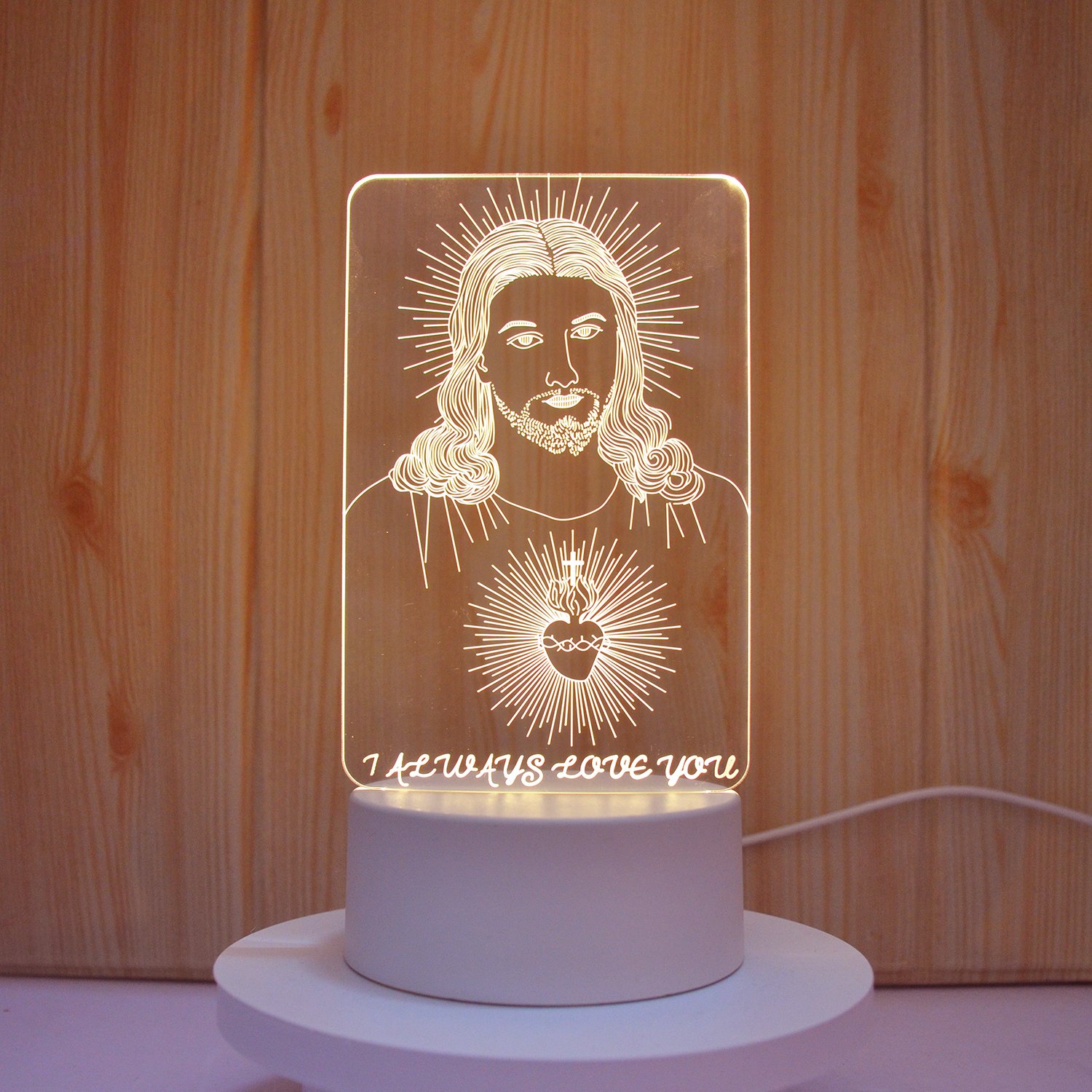 Wholesale Christian Jesus Virgin Mary Statue Product Baby Decor Favor Islam Gifts Toys Ramadan Led Night Lamp 3D Acrylic Light