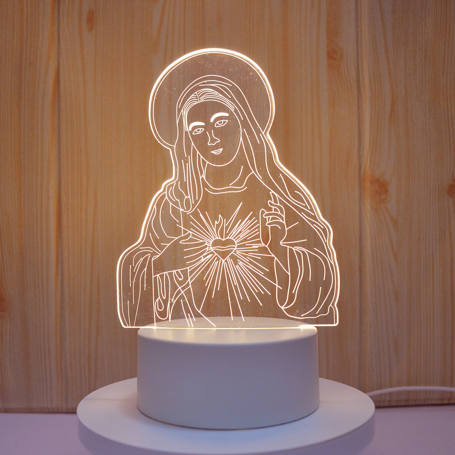 Wholesale Christian Jesus Virgin Mary Statue Product Baby Decor Favor Islam Gifts Toys Ramadan Led Night Lamp 3D Acrylic Light