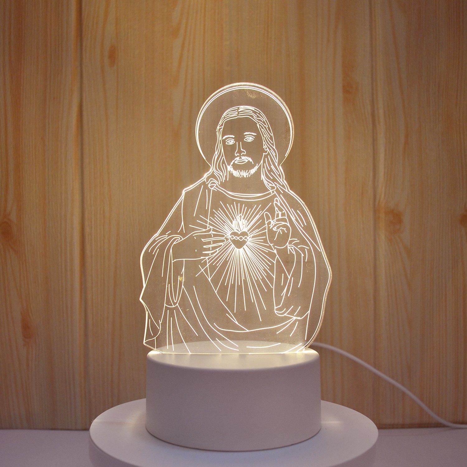 Wholesale Christian Jesus Virgin Mary Statue Product Baby Decor Favor Islam Gifts Toys Ramadan Led Night Lamp 3D Acrylic Light