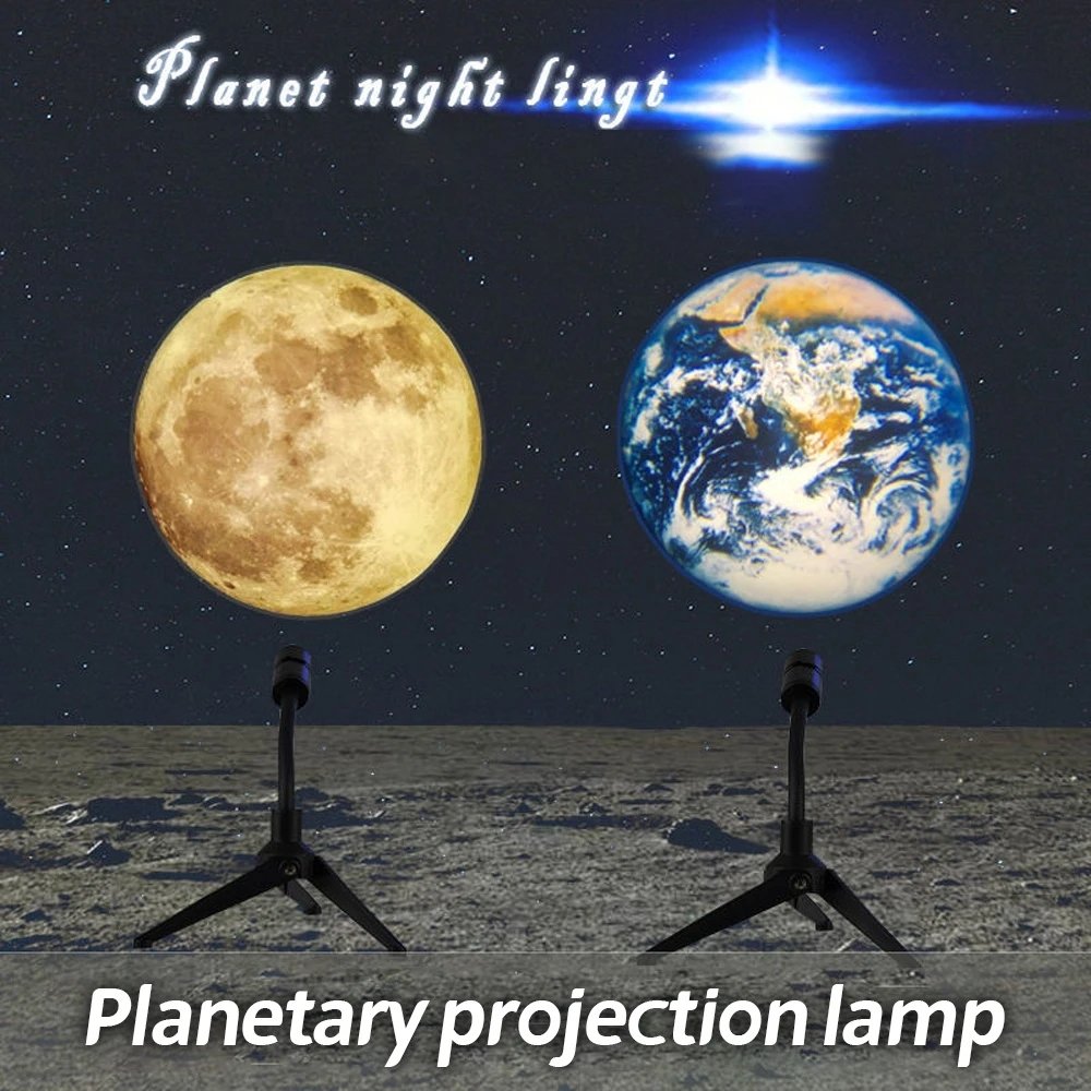 Moon Earth Projector Night Light Earth Moon Projection Led Desk Lamp for Bedroom Atmosphere Decoration Light