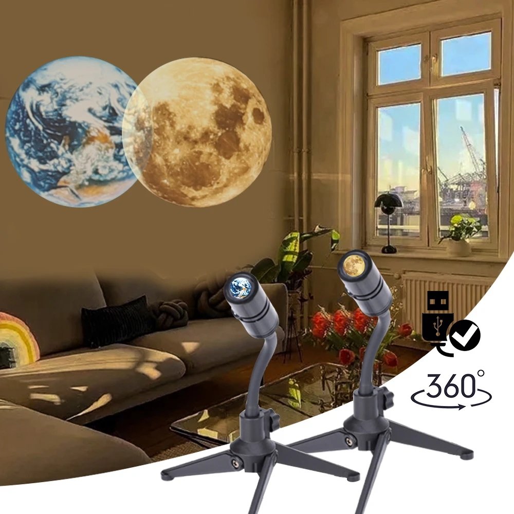 Moon Earth Projector Night Light Earth Moon Projection Led Desk Lamp for Bedroom Atmosphere Decoration Light