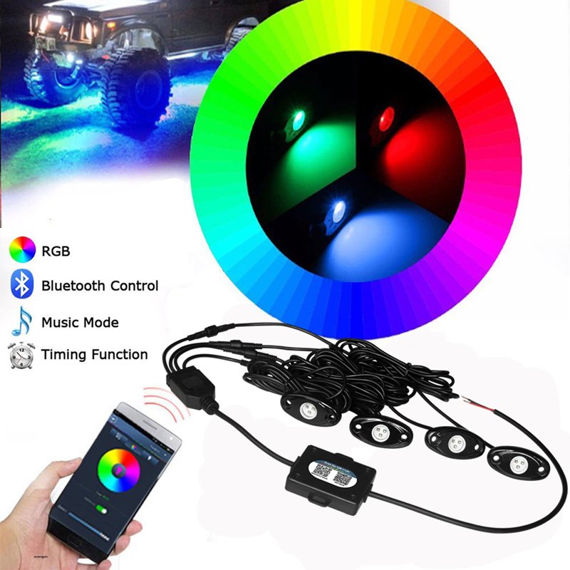 LED Rock Lights 12V Blueteeth 4/ 6 / 8 /12 Vainas 9W RGB Colorful Waterproof Car Accessories