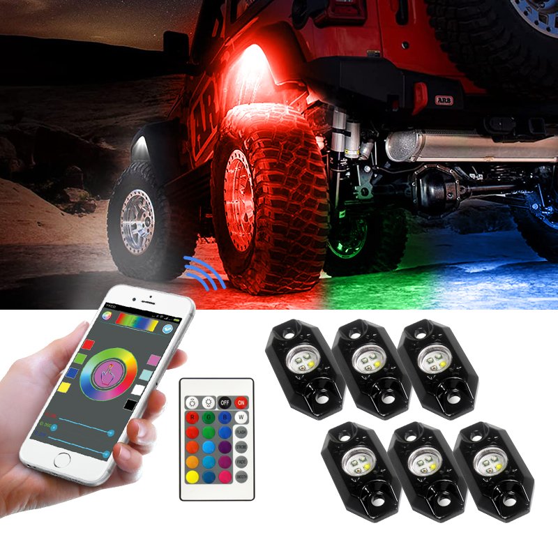 LED Rock Lights 12V Blueteeth 4/ 6 / 8 /12 Vainas 9W RGB Colorful Waterproof Car Accessories