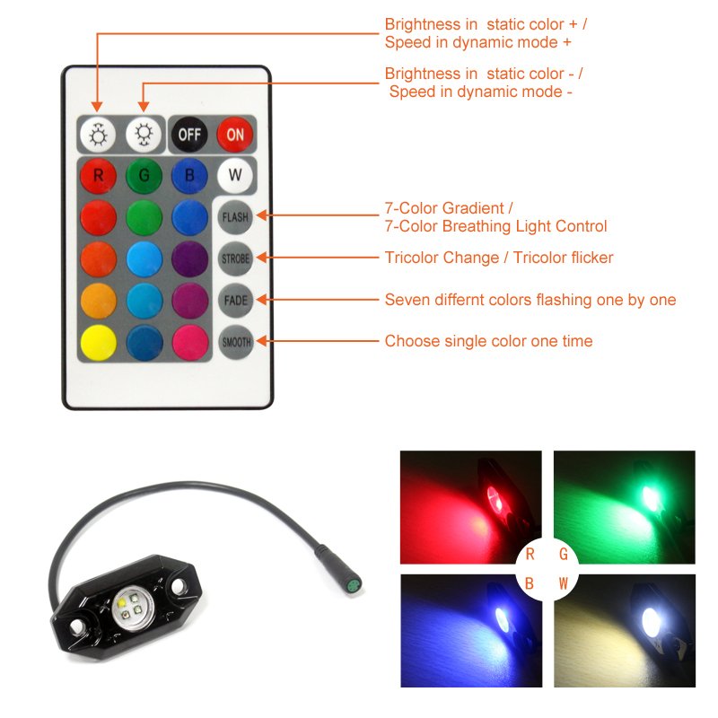LED Rock Lights 12V Blueteeth 4/ 6 / 8 /12 Vainas 9W RGB Colorful Waterproof Car Accessories
