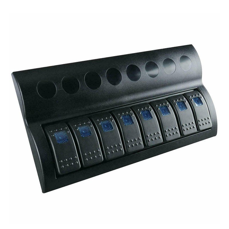8 GANG MARINE BOAT SPLASHPROOF SWITCH PANEL WITH LED INDICATOR ROCKER AUTO FUSES