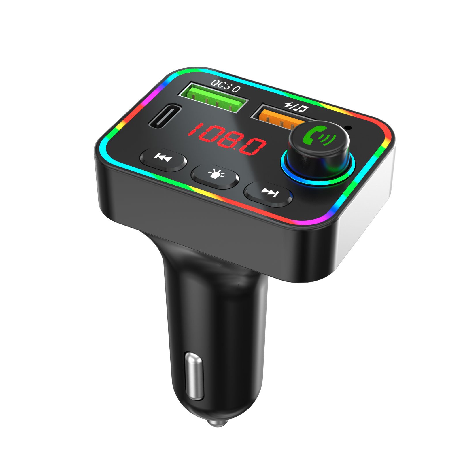 Hot Sale Wireless Auto Car Kit Dual Port Charging Colorful Atmosphere Lights Car Mp3 Fm BT Transmitter