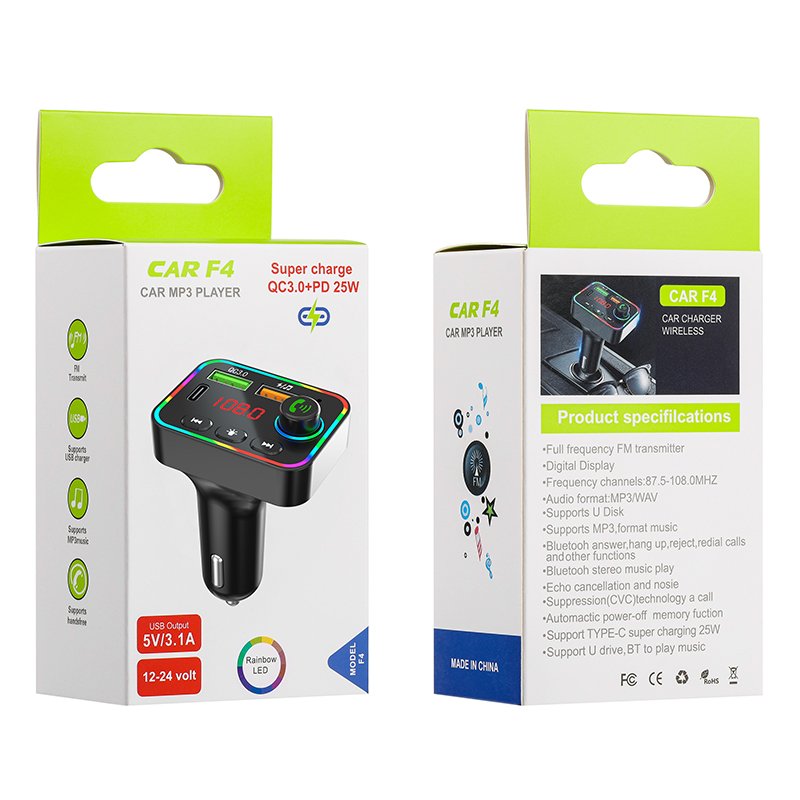 Hot Sale Wireless Auto Car Kit Dual Port Charging Colorful Atmosphere Lights Car Mp3 Fm BT Transmitter