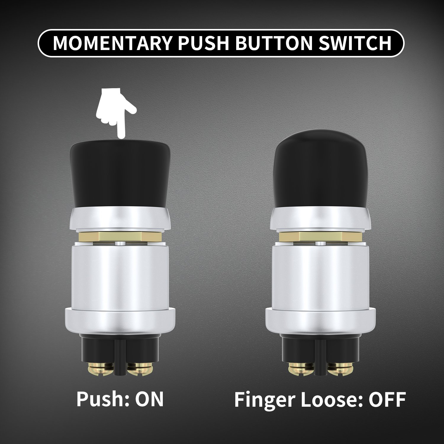 50A 12V/24V Push Start Button 16MM OFF-(ON) Momentary Push Button Switch Waterproof Push Button Starter Switch for Horn Engine
