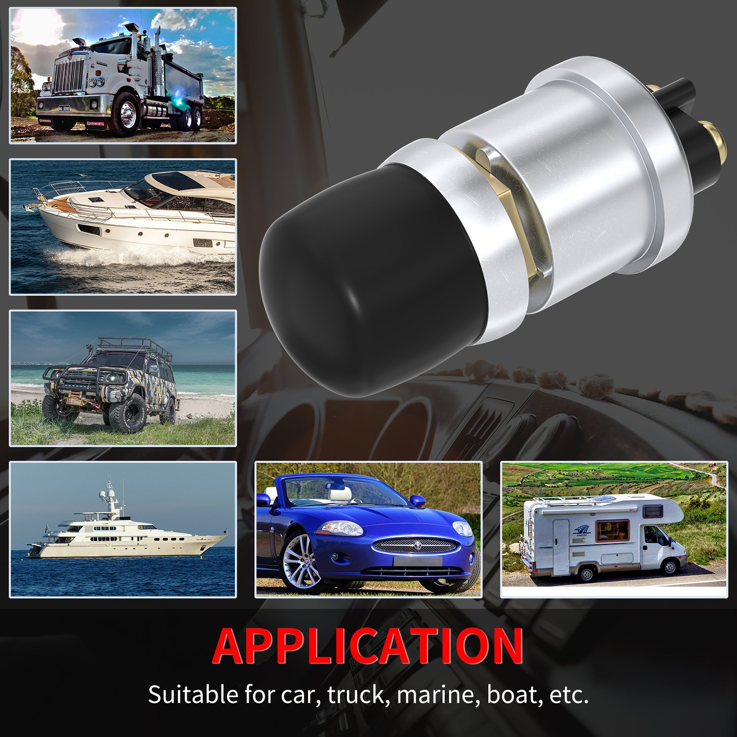 50A 12V/24V Push Start Button 16MM OFF-(ON) Momentary Push Button Switch Waterproof Push Button Starter Switch for Horn Engine