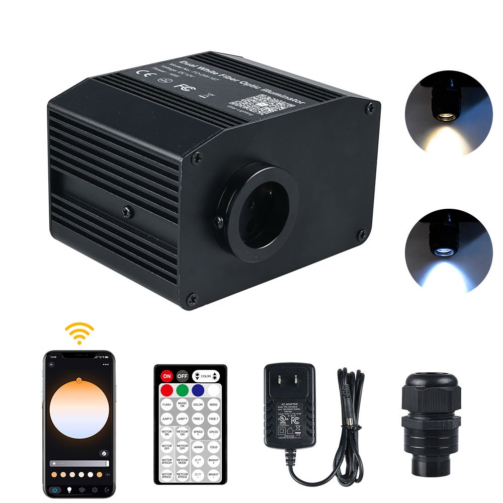 16W CCT Dual White Twinkle Fiber Optic Illuminator Car Roof Starry Sky LED Light Engine With APP Controller/Remote With Fiber