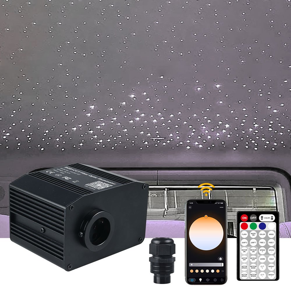 16W CCT Dual White Twinkle Fiber Optic Illuminator Car Roof Starry Sky LED Light Engine With APP Controller/Remote With Fiber