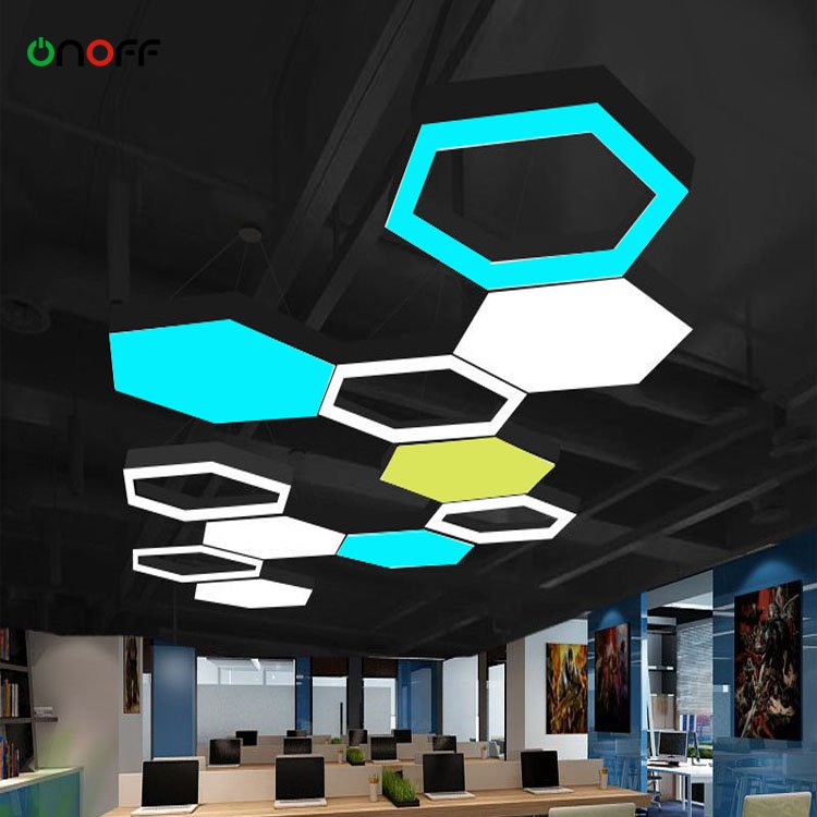 Customized Suspend Hexagon Led Panel Modern Ceiling Hanging Light for Indoor Decoration