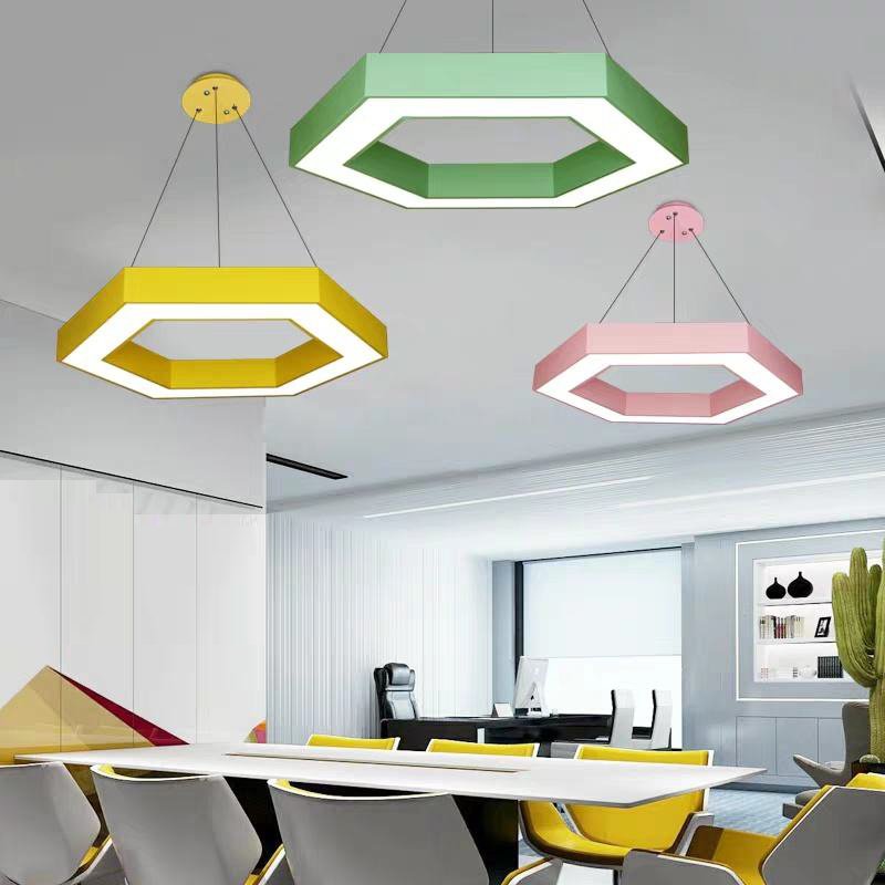 Customized Suspend Hexagon Led Panel Modern Ceiling Hanging Light for Indoor Decoration