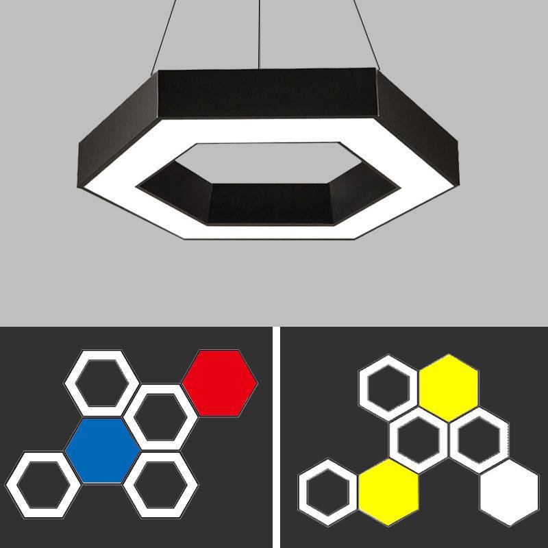 Customized Suspend Hexagon Led Panel Modern Ceiling Hanging Light for Indoor Decoration
