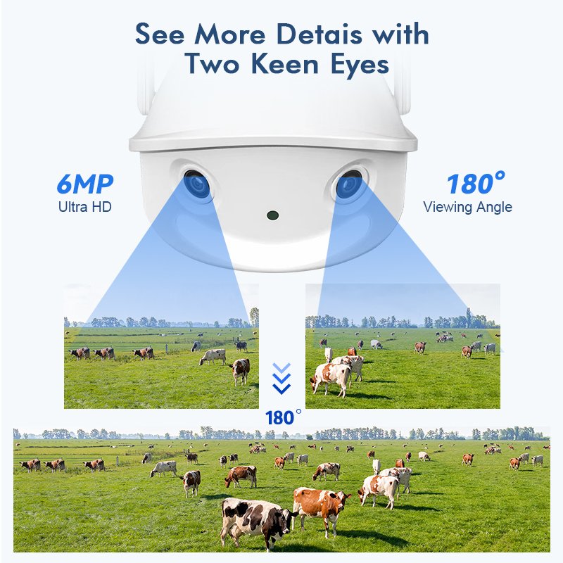 180 Degrees Ultra-Wide Angle 4MP Wired WiFi Security Camera 3X Zoom Two Lens WIFI CCTV Dual Lens Camera