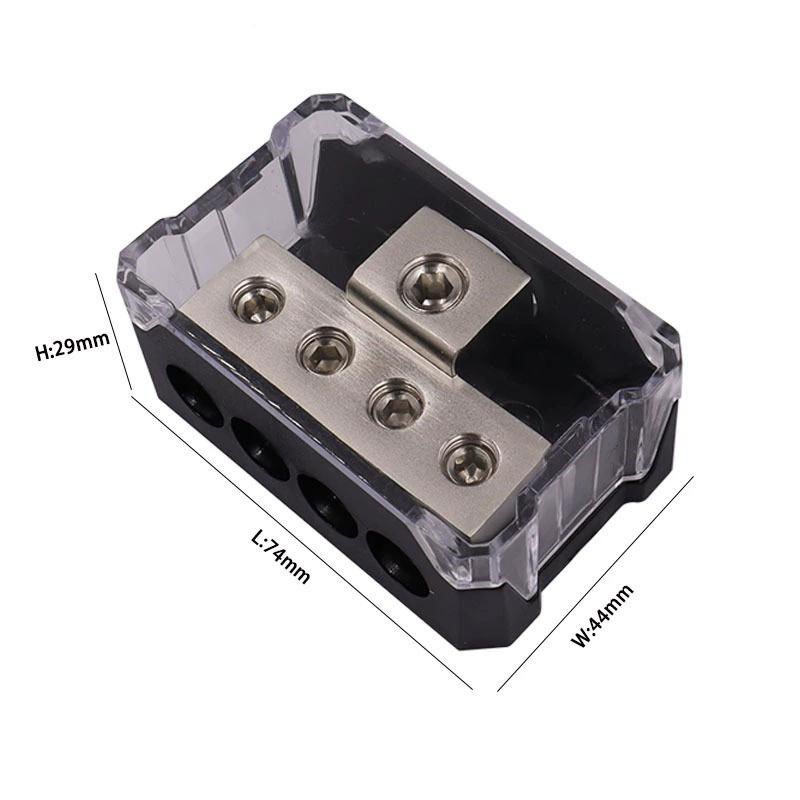 4 Way 1x 0/2/4 AWG Gauge in / 4X 4/8/10 Gauge Out Amp Ground Distributor Connecting Block for Car Amplifier Audio Splitter