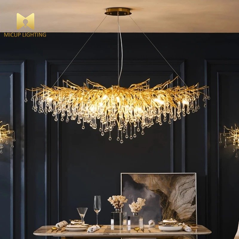 Hotel Indoor Restaurant Villa Pendant Lamp Golden Luxury Ware Crystal Hanging Light New Design Creative Oval Chandelier