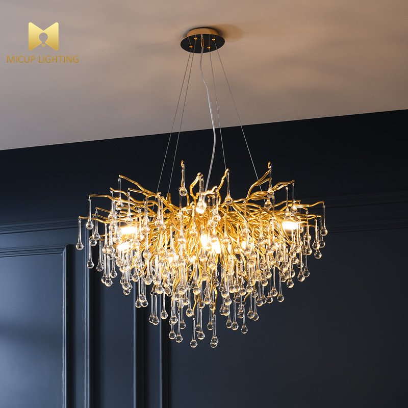 Hotel Indoor Restaurant Villa Pendant Lamp Golden Luxury Ware Crystal Hanging Light New Design Creative Oval Chandelier