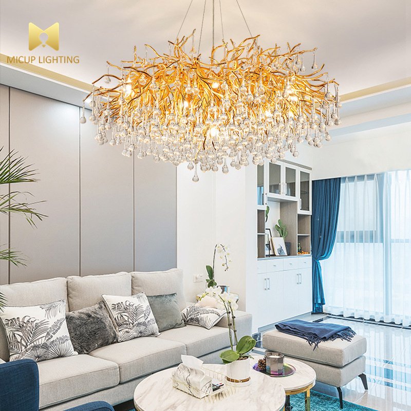 Hotel Indoor Restaurant Villa Pendant Lamp Golden Luxury Ware Crystal Hanging Light New Design Creative Oval Chandelier