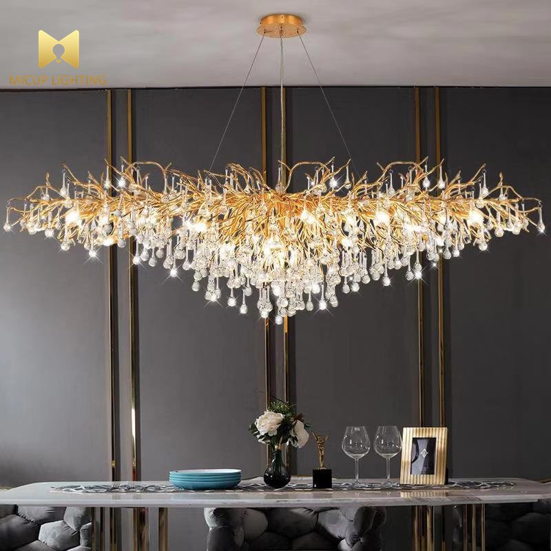 Hotel Indoor Restaurant Villa Pendant Lamp Golden Luxury Ware Crystal Hanging Light New Design Creative Oval Chandelier