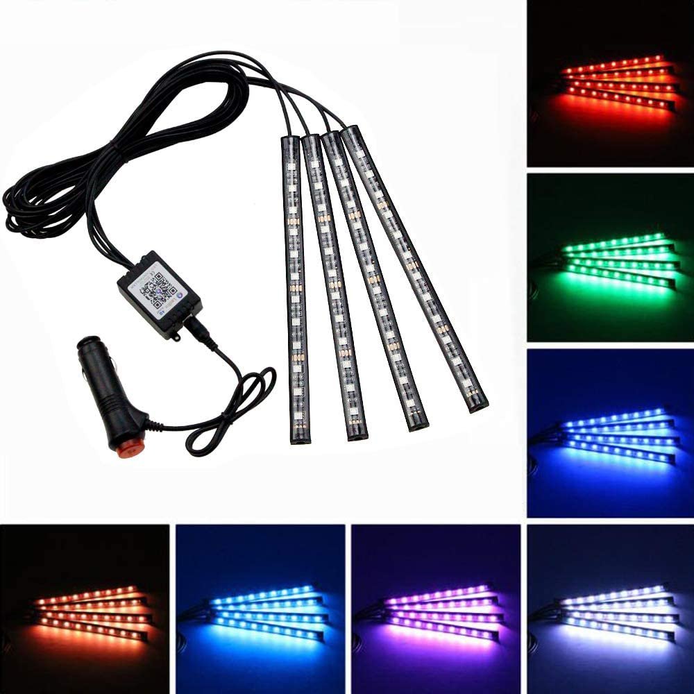 Car Atmosphere RGB APP LED 12LED Strip Lights Atmosphere Lamps Auto Interior Light Ambient Light