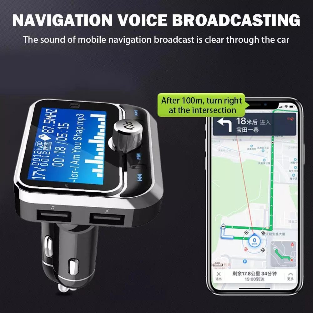 New Bluetooth Car FM Transmitter MP3 Player Hands Free Radio Adapter 2-USB Charger