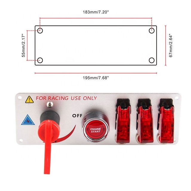 Red Cover Lighted Vehicle Waterproof ON-OFF Toggle Rocker Engine Start Racing Ignition Switch Panel
