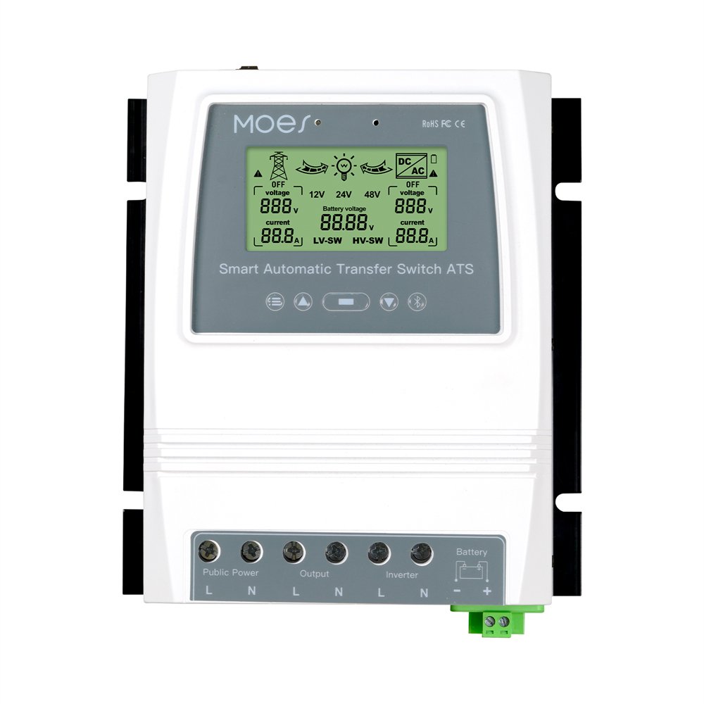 MOES Smart Blue- Tooth Dual Power Controller 80A 16KW Automatic Transfer Switch Energy Saving for Off Grid Solar Wind System ATS