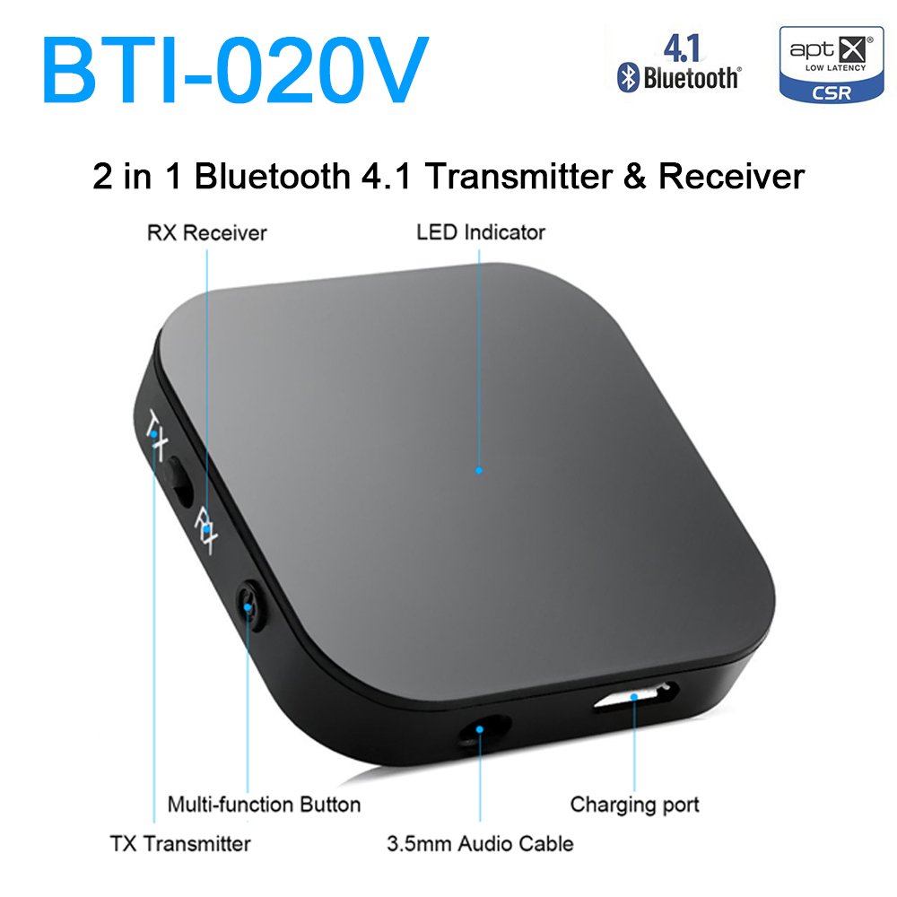 Wireless Audio Adapter 3.5mm Stereo Jack Aux Plug for Car Speakers Bluetooth 5.0 Transmitter Receiver 2 in 1 TV Dongle AptX Ll