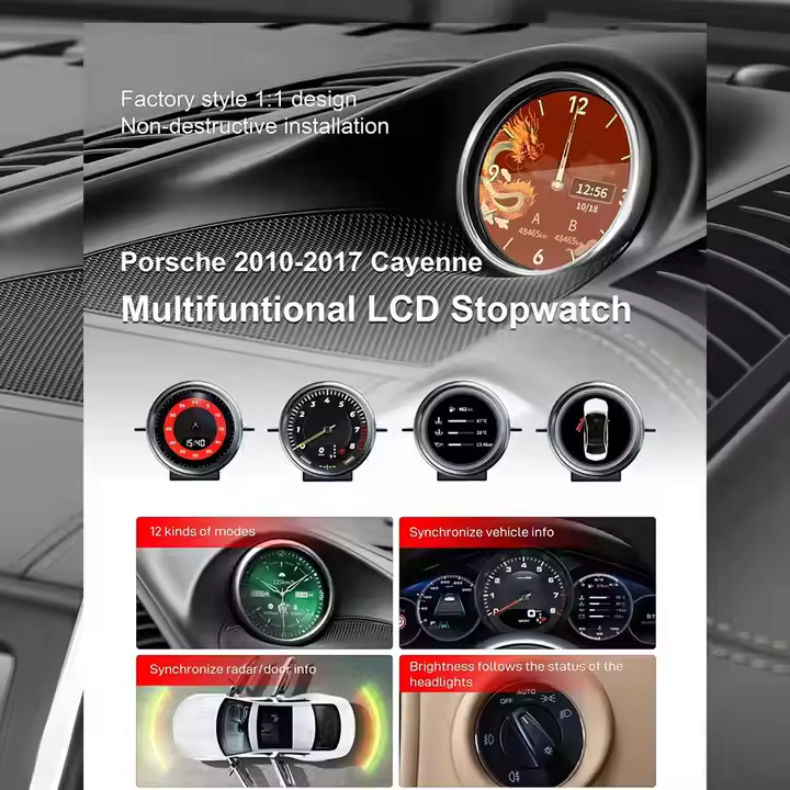 12.3inch Android 13 Car Interior Upgrade Kits for Porsche Cayenne 2010-2017 Central Console Panel Multifunctional LCD Stopwatch
