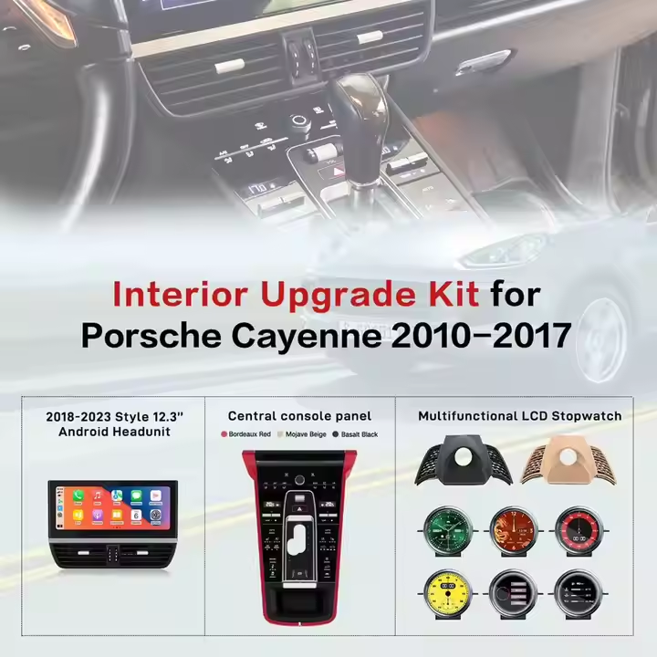 12.3inch Android 13 Car Interior Upgrade Kits for Porsche Cayenne 2010-2017 Central Console Panel Multifunctional LCD Stopwatch