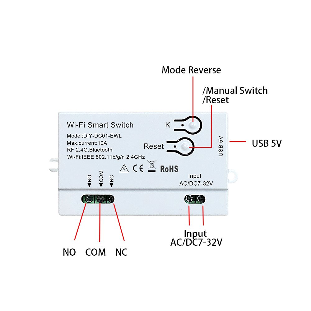 Ewelink WiFi 24V Relay Switch 1CH Module AC/DC 7-32V Alexa Switch Supports RF 433.92MHz Receiver to Control the Garage Gate