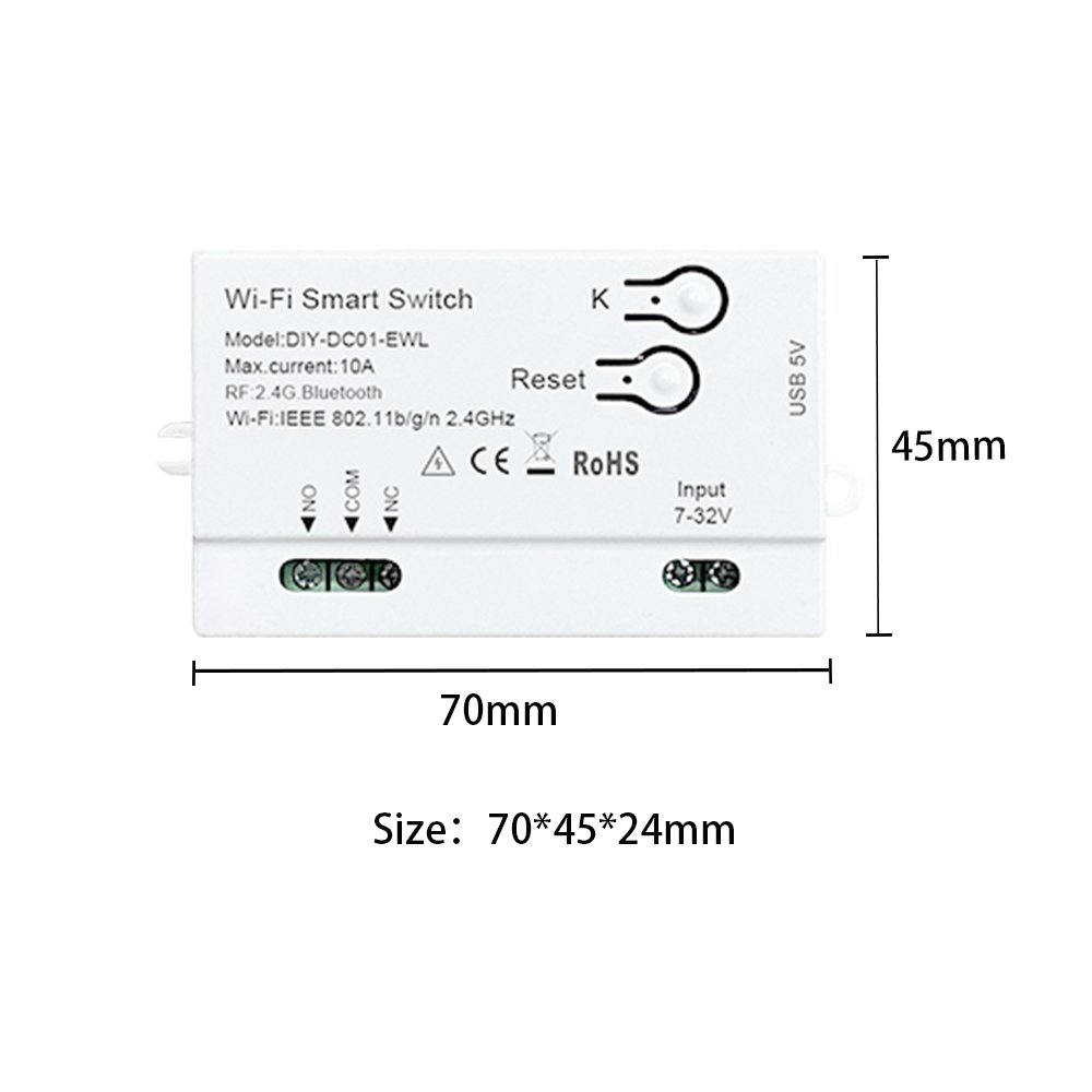 Ewelink WiFi 24V Relay Switch 1CH Module AC/DC 7-32V Alexa Switch Supports RF 433.92MHz Receiver to Control the Garage Gate