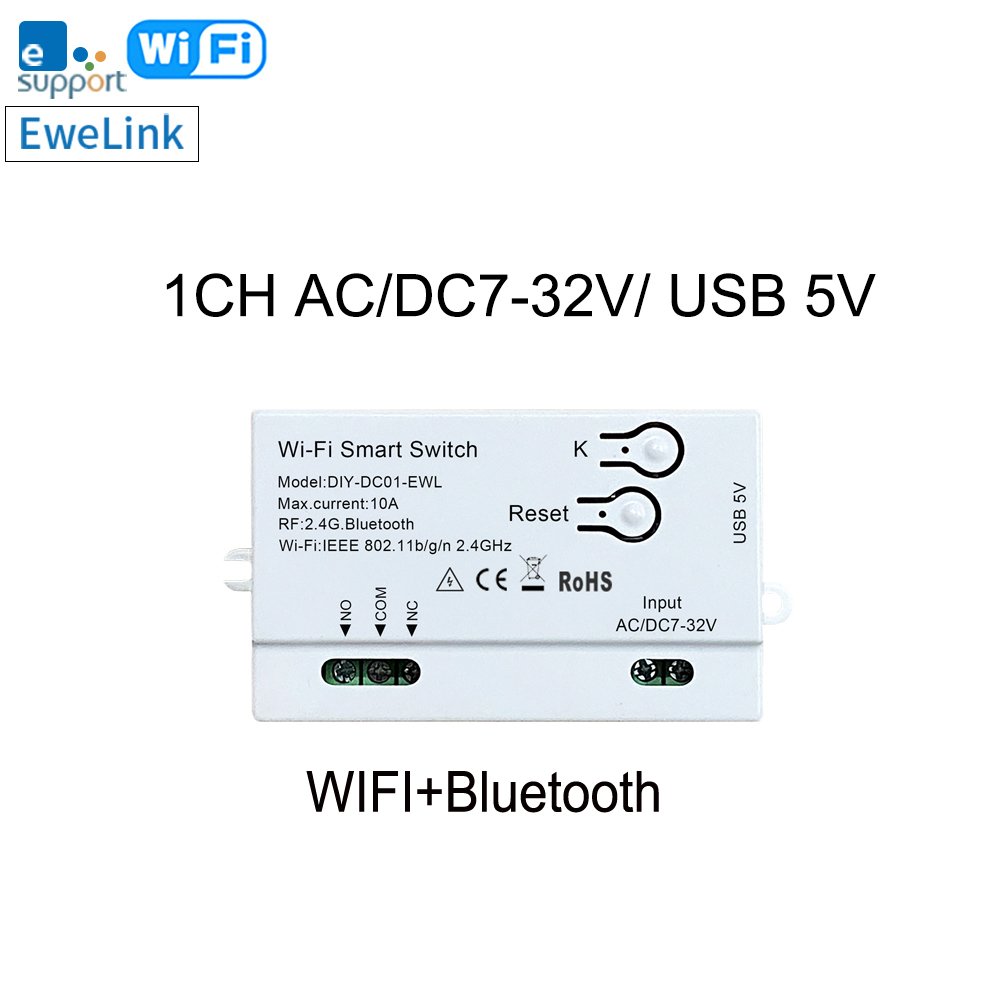 Ewelink WiFi 24V Relay Switch 1CH Module AC/DC 7-32V Alexa Switch Supports RF 433.92MHz Receiver to Control the Garage Gate