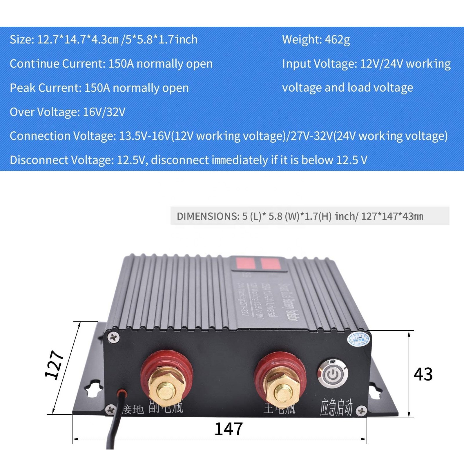 250 AMP Battery Isolator Universal 12V-24V VSR Voltage Sensitive Relay Intelligent Dual Battery Isolator Kit for Car, Truck, RV
