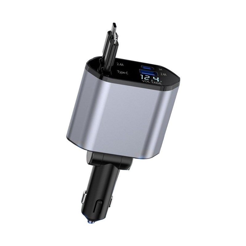 4 in 1 Car Charger with Retractable Charging Cables Super Speed Car Phone Charger