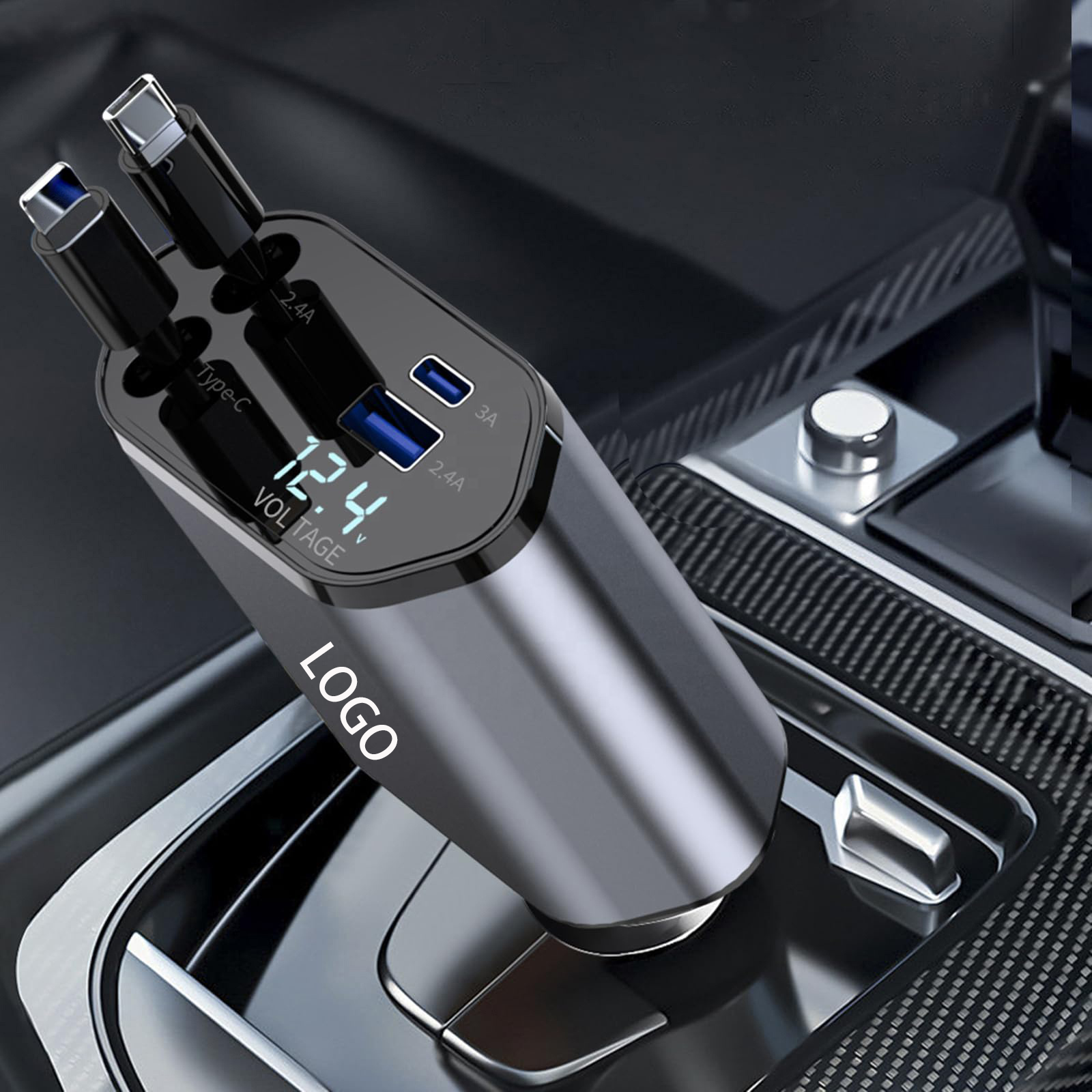 4 in 1 Car Charger with Retractable Charging Cables Super Speed Car Phone Charger