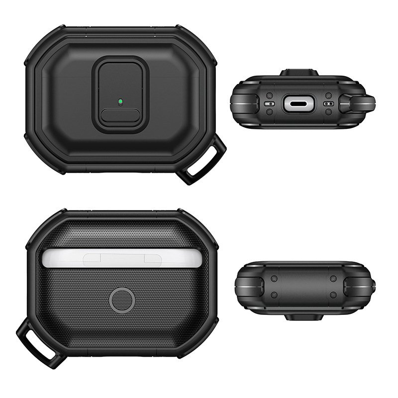 Auto Snap Switch Heavy Duty PC Shockproof Case for AirPods Pro2 Anti-fall Earphone Protective Cover for Airpod 4 With Keychain